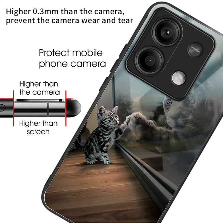 For Xiaomi Redmi Note 13 5G Case Tempered Glass Back TPU Border Phone Cover Print Pattern