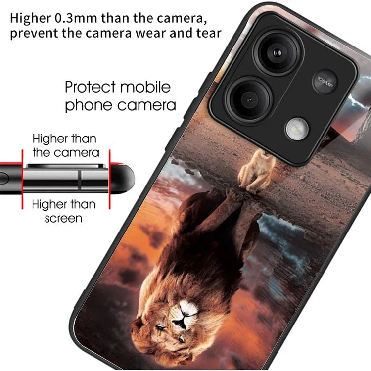 For Xiaomi Redmi Note 13 5G Case Tempered Glass Back TPU Border Phone Cover Print Pattern
