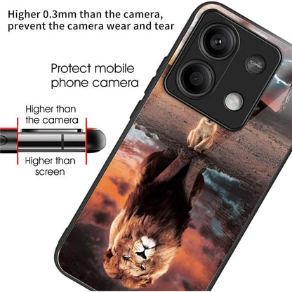 For Xiaomi Redmi Note 13 5G Case Tempered Glass Back TPU Border Phone Cover Print Pattern