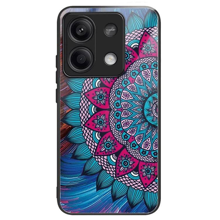 For Xiaomi Redmi Note 13 5G Case Tempered Glass Back TPU Border Phone Cover Print Pattern