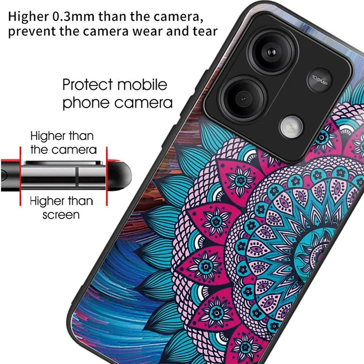 For Xiaomi Redmi Note 13 5G Case Tempered Glass Back TPU Border Phone Cover Print Pattern