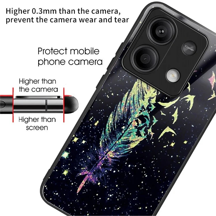 For Xiaomi Redmi Note 13 5G Case Tempered Glass Back TPU Border Phone Cover Print Pattern