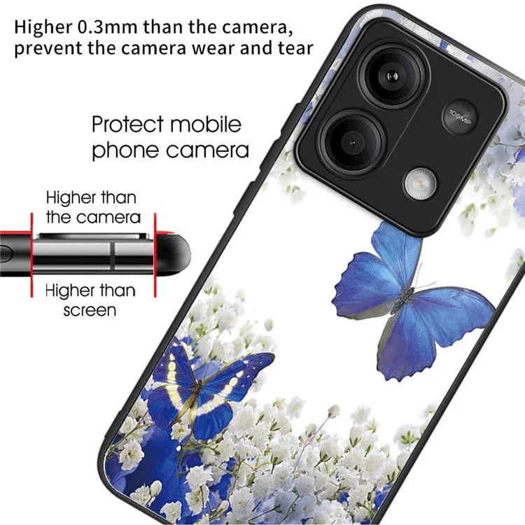 For Xiaomi Redmi Note 13 5G Case Tempered Glass Back TPU Border Phone Cover Print Pattern