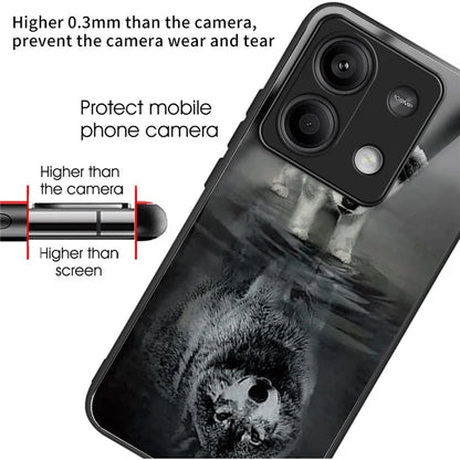 For Xiaomi Redmi Note 13 5G Case Tempered Glass Back TPU Border Phone Cover Print Pattern