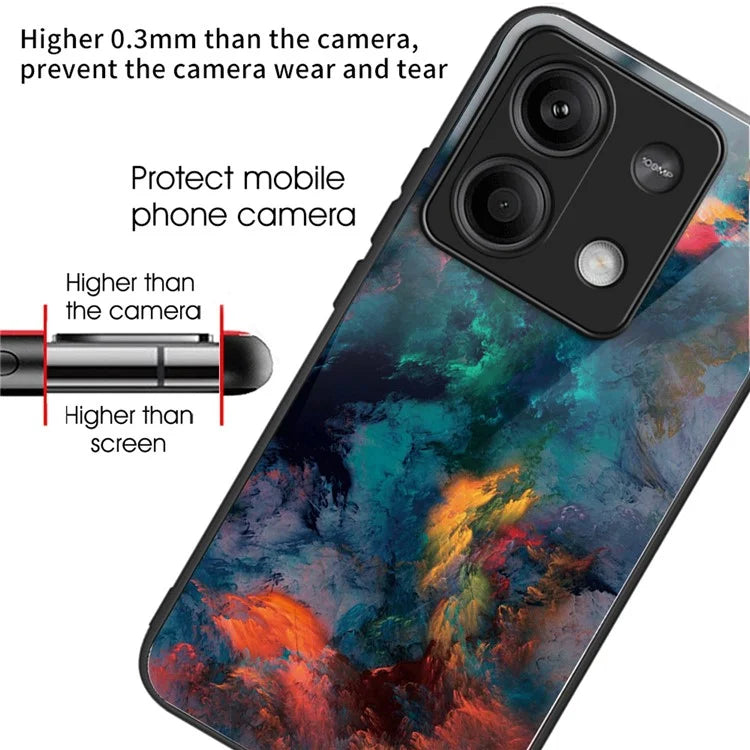 For Xiaomi Redmi Note 13 5G Case Tempered Glass Back TPU Border Phone Cover Print Pattern
