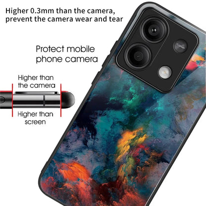 For Xiaomi Redmi Note 13 5G Case Tempered Glass Back TPU Border Phone Cover Print Pattern