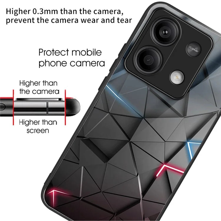 For Xiaomi Redmi Note 13 5G Case Tempered Glass Back TPU Border Phone Cover Print Pattern