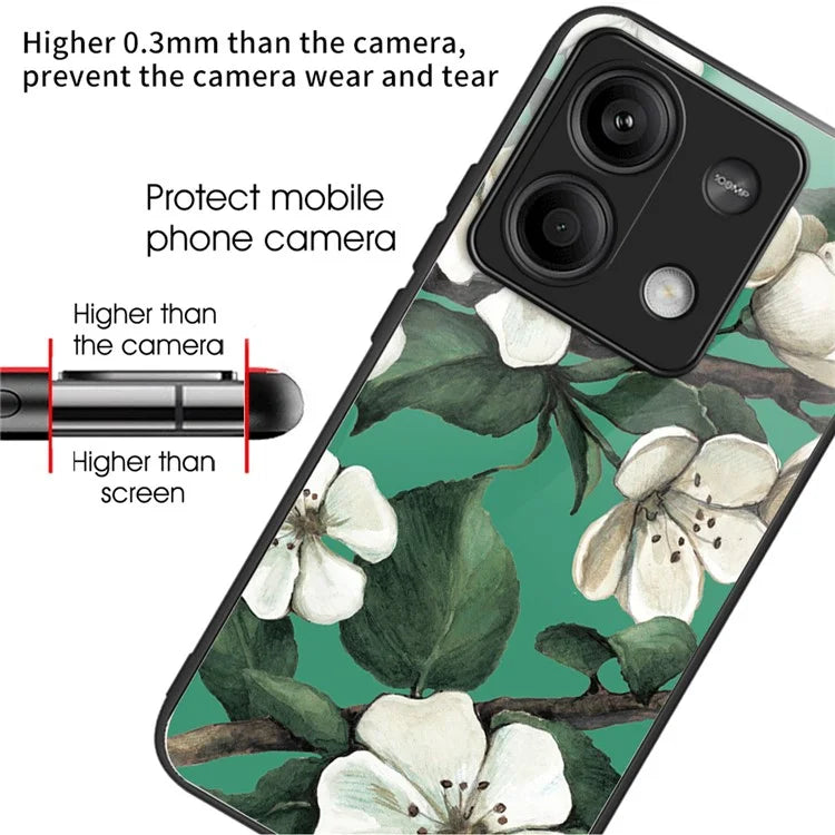 For Xiaomi Redmi Note 13 5G Case Tempered Glass Back TPU Border Phone Cover Print Pattern