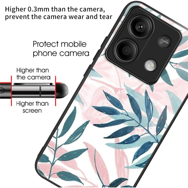 For Xiaomi Redmi Note 13 5G Case Tempered Glass Back TPU Border Phone Cover Print Pattern