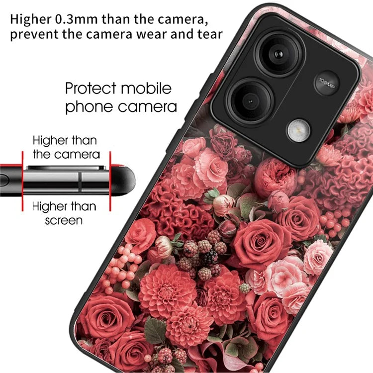 For Xiaomi Redmi Note 13 5G Case Tempered Glass Back TPU Border Phone Cover Print Pattern