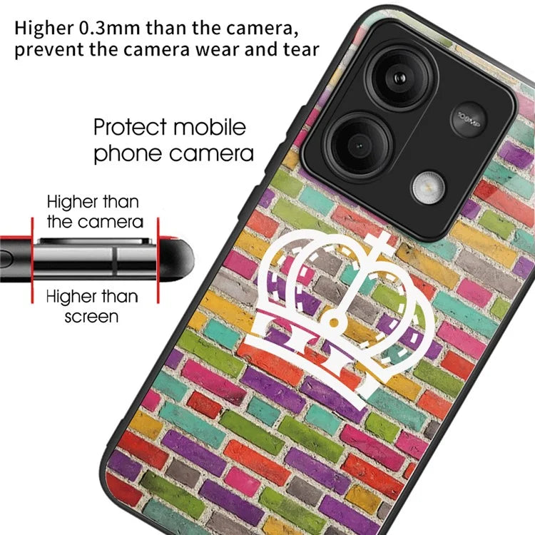 For Xiaomi Redmi Note 13 5G Case Pattern Printing Tempered Glass+TPU Phone Cover