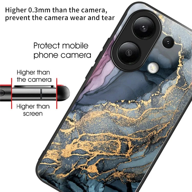 For Xiaomi Redmi Note 13 4G Case Marble Pattern Tempered Glass+PC+TPU+Phone Cover