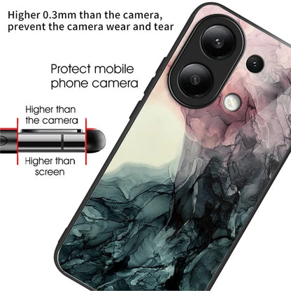 For Xiaomi Redmi Note 13 4G Case Marble Pattern Tempered Glass+PC+TPU+Phone Cover