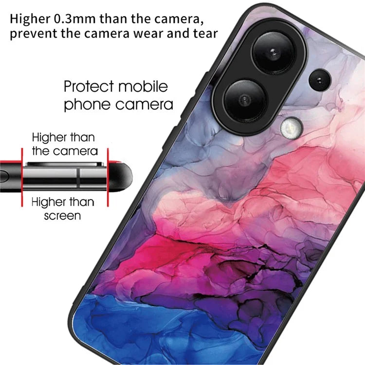 For Xiaomi Redmi Note 13 4G Case Marble Pattern Tempered Glass+PC+TPU+Phone Cover