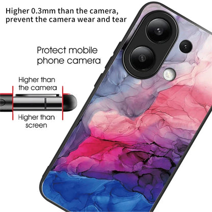 For Xiaomi Redmi Note 13 4G Case Marble Pattern Tempered Glass+PC+TPU+Phone Cover