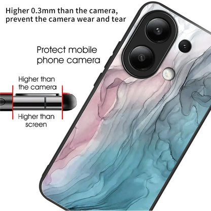 For Xiaomi Redmi Note 13 4G Case Marble Pattern Tempered Glass+PC+TPU+Phone Cover