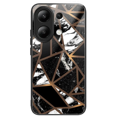 For Xiaomi Redmi Note 13 4G Case Marble Pattern Tempered Glass+PC+TPU+Phone Cover