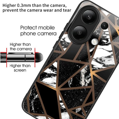 For Xiaomi Redmi Note 13 4G Case Marble Pattern Tempered Glass+PC+TPU+Phone Cover