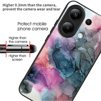 For Xiaomi Redmi Note 13 4G Case Marble Pattern Tempered Glass+PC+TPU+Phone Cover