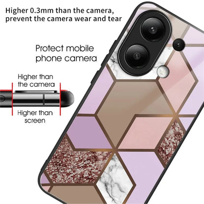 For Xiaomi Redmi Note 13 4G Case Marble Pattern Tempered Glass+PC+TPU+Phone Cover