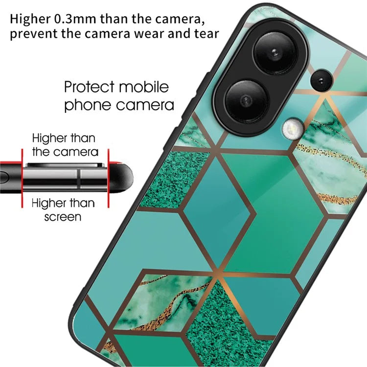 For Xiaomi Redmi Note 13 4G Case Marble Pattern Tempered Glass+PC+TPU+Phone Cover