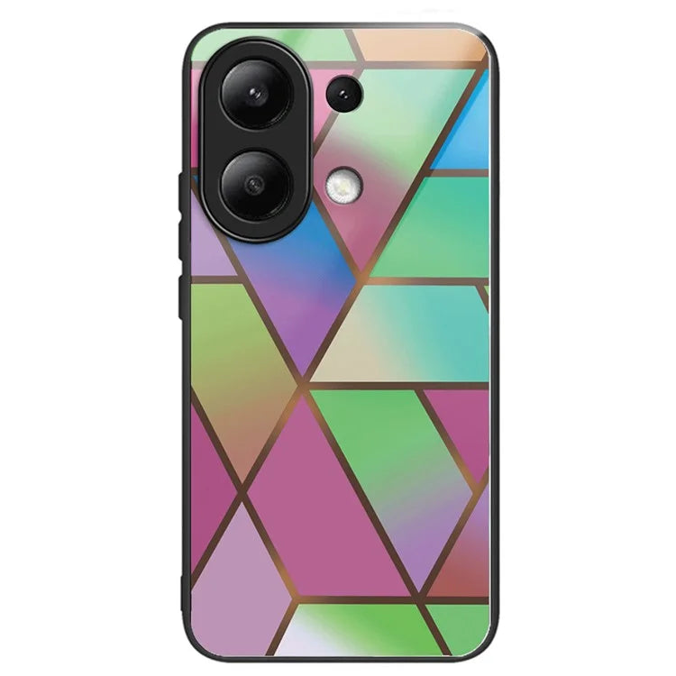 For Xiaomi Redmi Note 13 4G Case Marble Pattern Tempered Glass+PC+TPU+Phone Cover