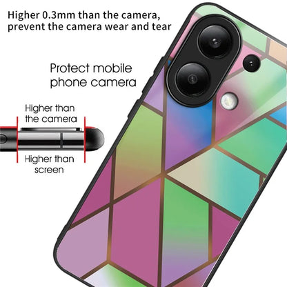 For Xiaomi Redmi Note 13 4G Case Marble Pattern Tempered Glass+PC+TPU+Phone Cover