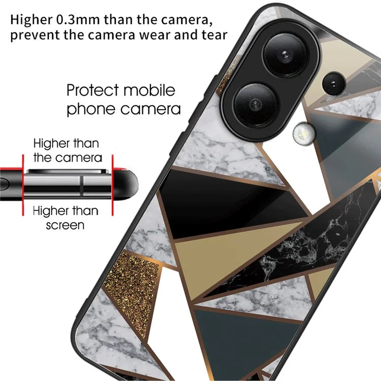 For Xiaomi Redmi Note 13 4G Case Marble Pattern Tempered Glass+PC+TPU+Phone Cover