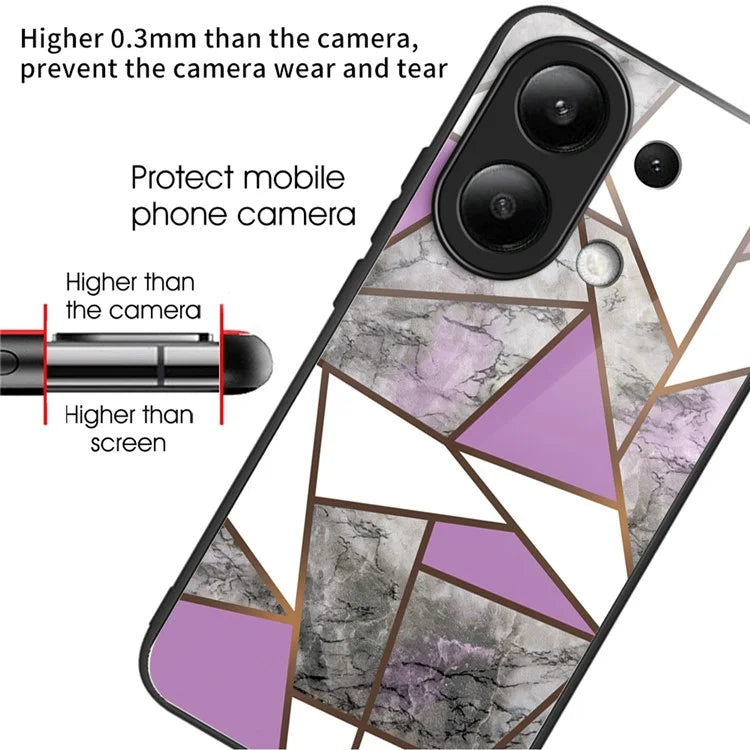For Xiaomi Redmi Note 13 4G Case Marble Pattern Tempered Glass+PC+TPU+Phone Cover