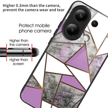 For Xiaomi Redmi Note 13 4G Case Marble Pattern Tempered Glass+PC+TPU+Phone Cover