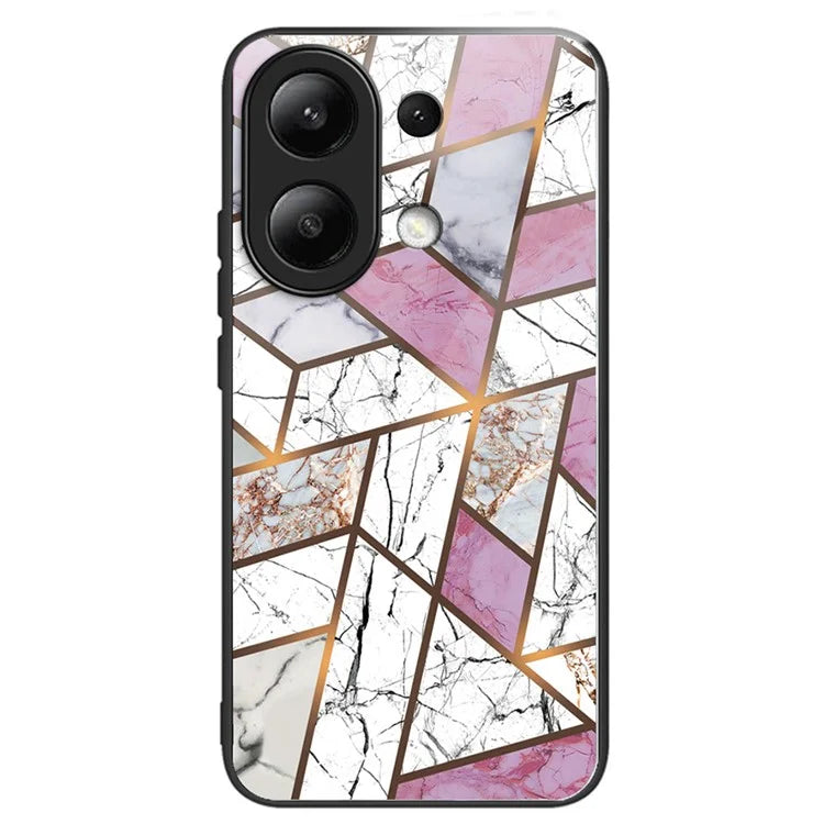 For Xiaomi Redmi Note 13 4G Case Marble Pattern Tempered Glass+PC+TPU+Phone Cover
