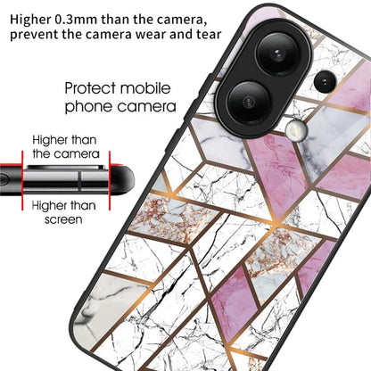 For Xiaomi Redmi Note 13 4G Case Marble Pattern Tempered Glass+PC+TPU+Phone Cover