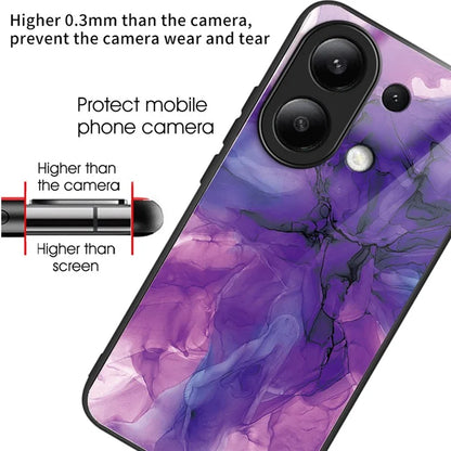For Xiaomi Redmi Note 13 4G Case Marble Pattern Tempered Glass+PC+TPU+Phone Cover