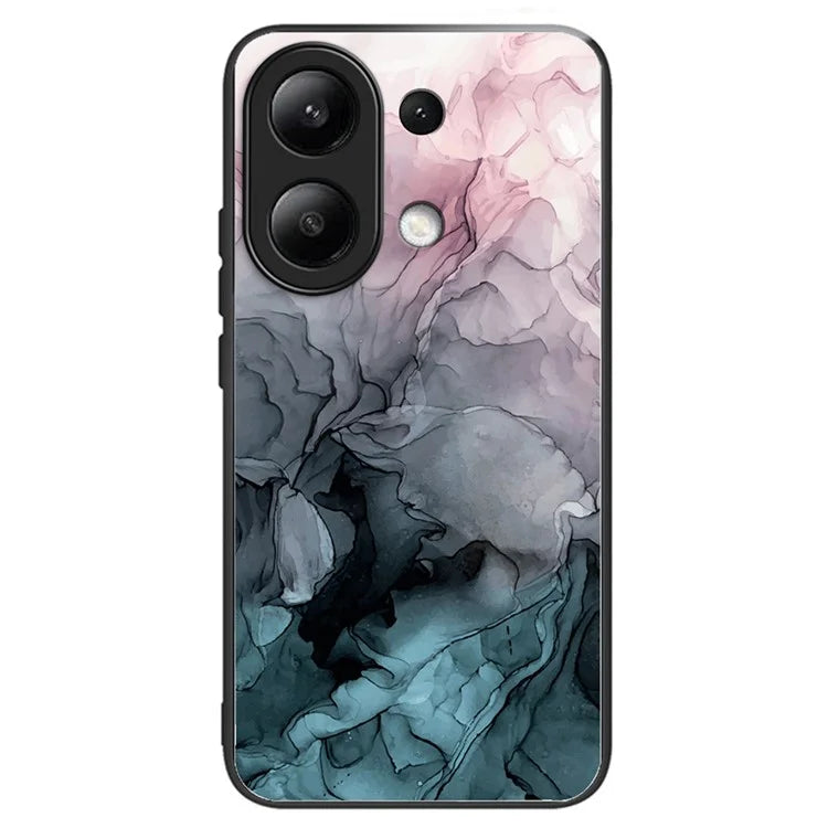 For Xiaomi Redmi Note 13 4G Case Marble Pattern Tempered Glass+PC+TPU+Phone Cover
