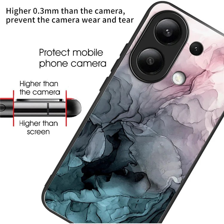 For Xiaomi Redmi Note 13 4G Case Marble Pattern Tempered Glass+PC+TPU+Phone Cover