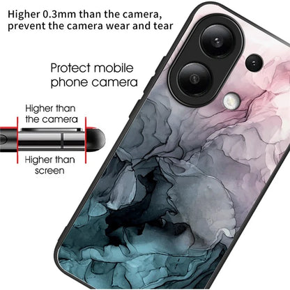 For Xiaomi Redmi Note 13 4G Case Marble Pattern Tempered Glass+PC+TPU+Phone Cover