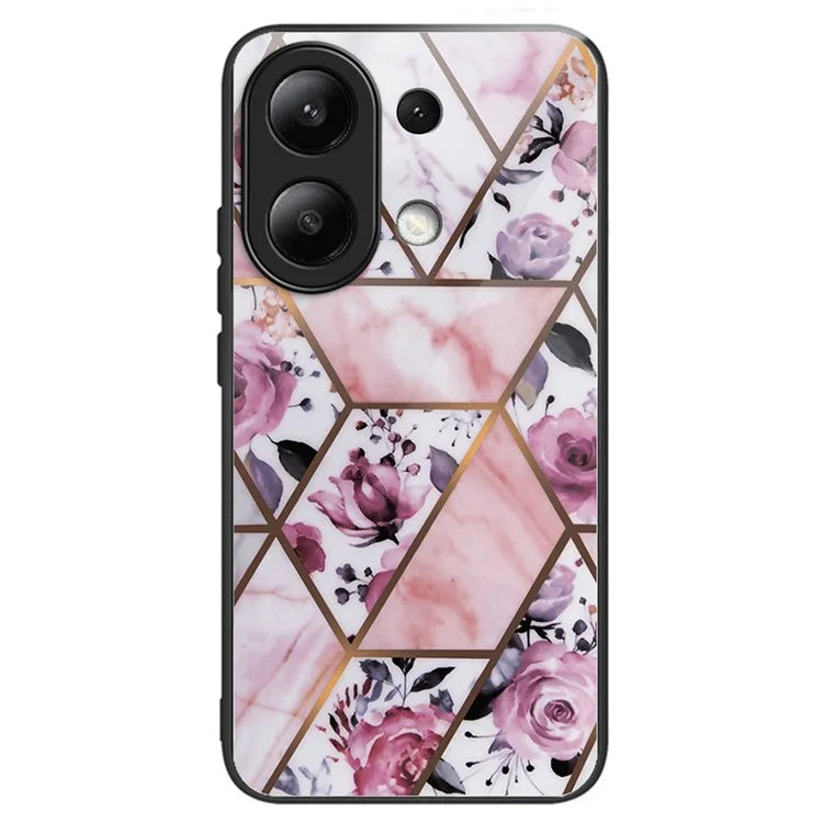 For Xiaomi Redmi Note 13 4G Case Marble Pattern Tempered Glass+PC+TPU+Phone Cover