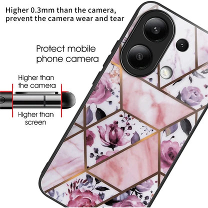 For Xiaomi Redmi Note 13 4G Case Marble Pattern Tempered Glass+PC+TPU+Phone Cover