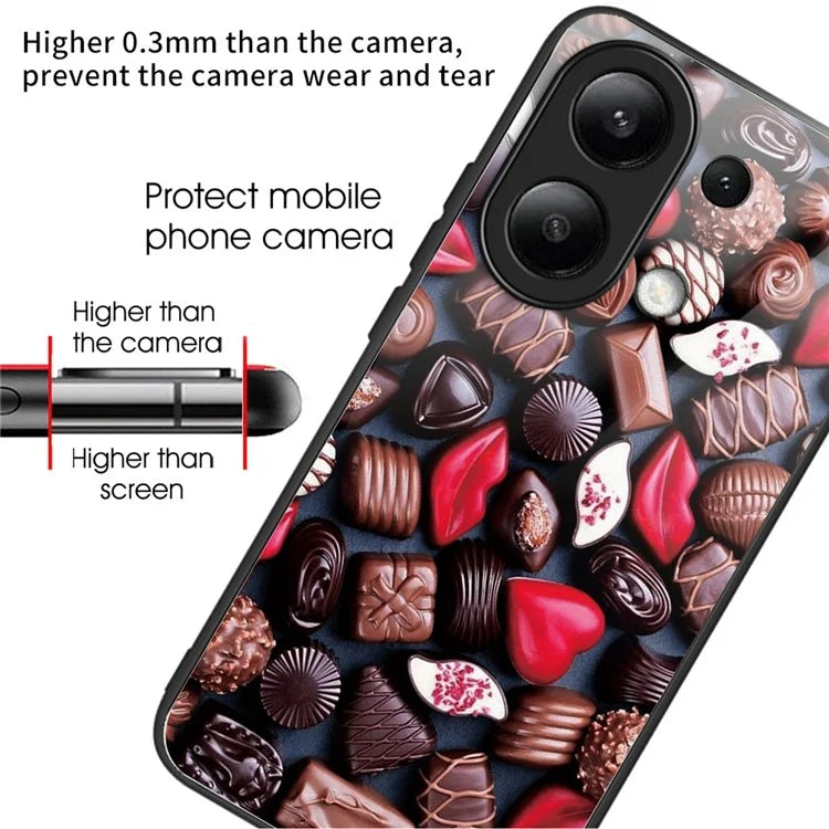 For Xiaomi Redmi Note 13 4G Case Pattern Printing Tempered Glass+TPU Phone Cover