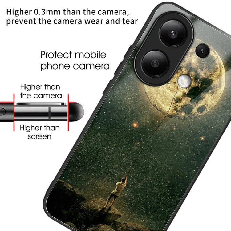 For Xiaomi Redmi Note 13 4G Case Pattern Printing Tempered Glass+TPU Phone Cover