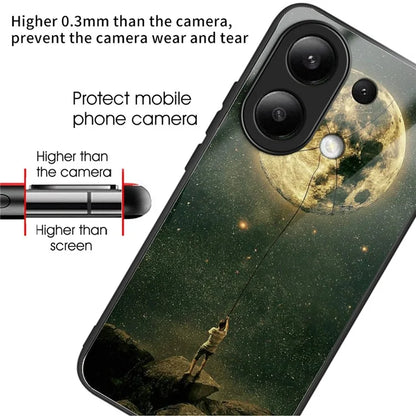 For Xiaomi Redmi Note 13 4G Case Pattern Printing Tempered Glass+TPU Phone Cover