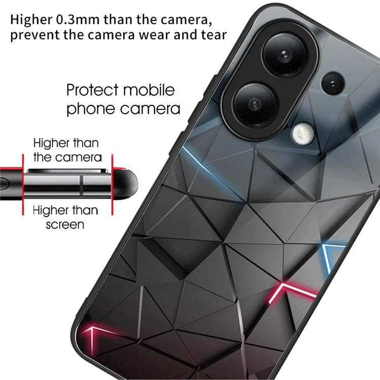 For Xiaomi Redmi Note 13 4G Case Pattern Printing Tempered Glass+TPU Phone Cover