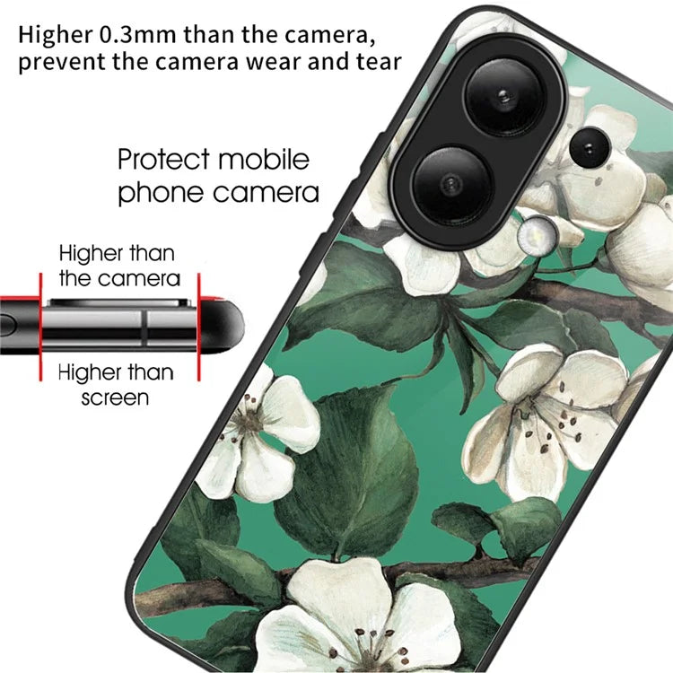 For Xiaomi Redmi Note 13 4G Case Pattern Printing Tempered Glass+TPU Phone Cover