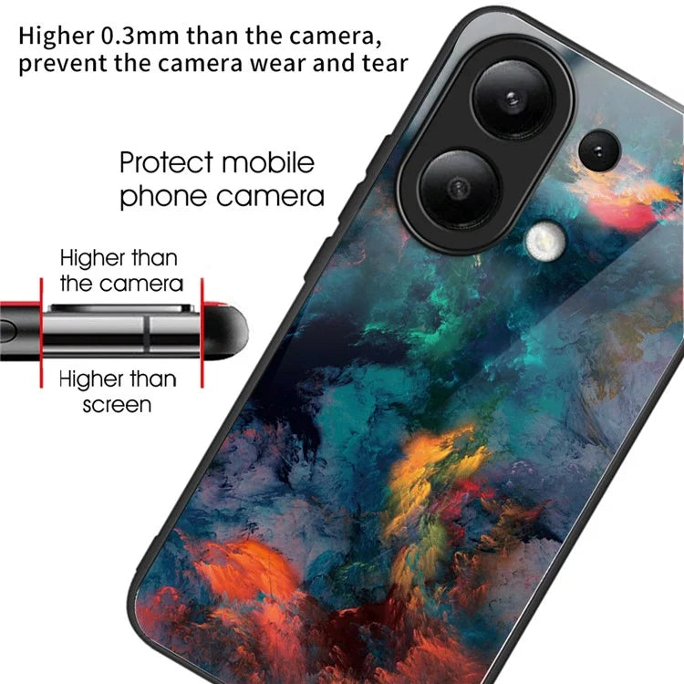 For Xiaomi Redmi Note 13 4G Case Pattern Printing Tempered Glass+TPU Phone Cover
