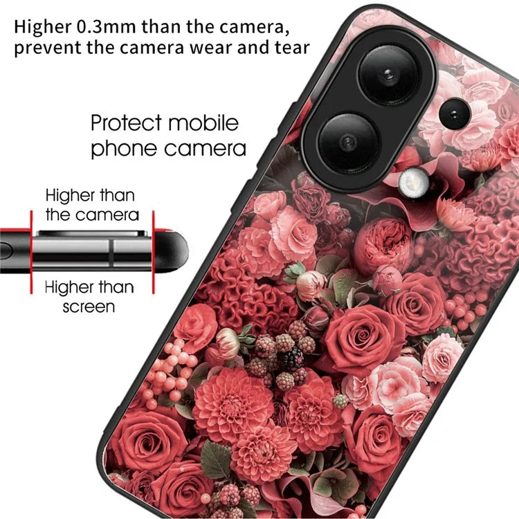 For Xiaomi Redmi Note 13 4G Case Pattern Printing Tempered Glass+TPU Phone Cover