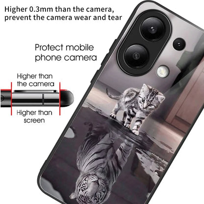 For Xiaomi Redmi Note 13 4G Case Pattern Printing Tempered Glass+TPU Phone Cover