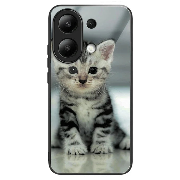 For Xiaomi Redmi Note 13 4G Case Pattern Printing Tempered Glass+TPU Phone Cover