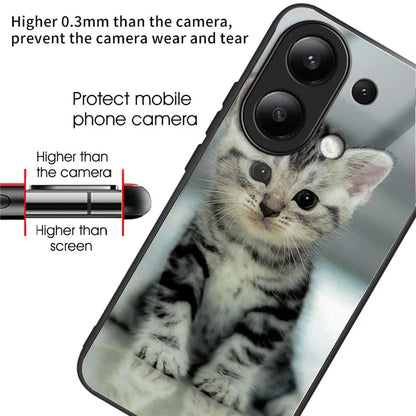 For Xiaomi Redmi Note 13 4G Case Pattern Printing Tempered Glass+TPU Phone Cover