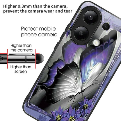 For Xiaomi Redmi Note 13 4G Case Pattern Printing Tempered Glass+TPU Phone Cover