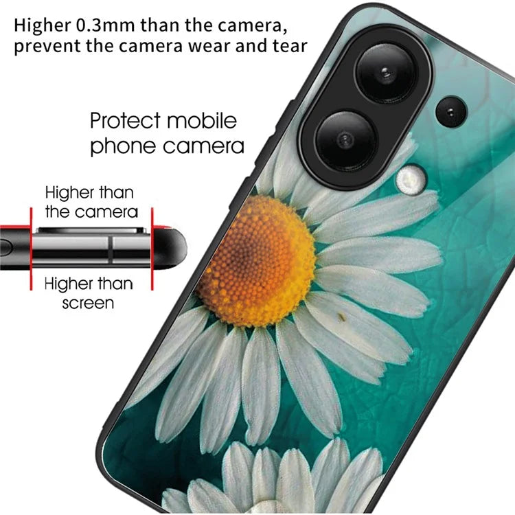 For Xiaomi Redmi Note 13 4G Case Pattern Printing Tempered Glass+TPU Phone Cover